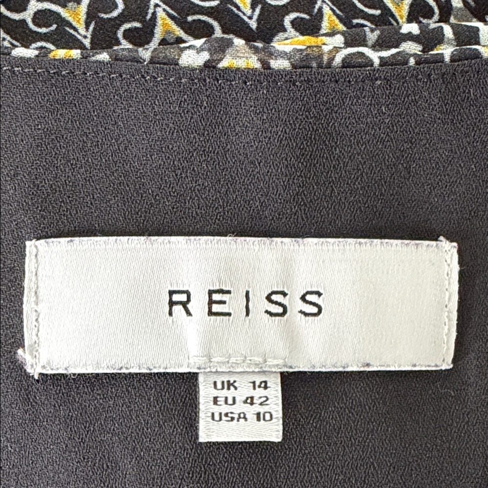 Reiss Stefania Printed Keyhole Waist Tie Dress in Black and Yellow Size 10 - Picture 6 of 8